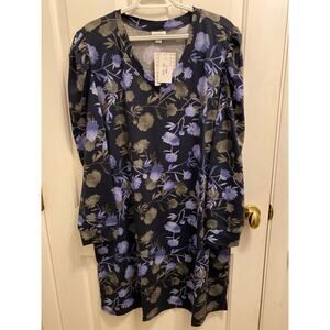 Lularoe Ava Floral Rose Print Long Sleeve T Shirt Dress Blue 2XL NEW